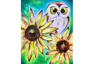 Paint Nite: The Owl and Her Sunflowers